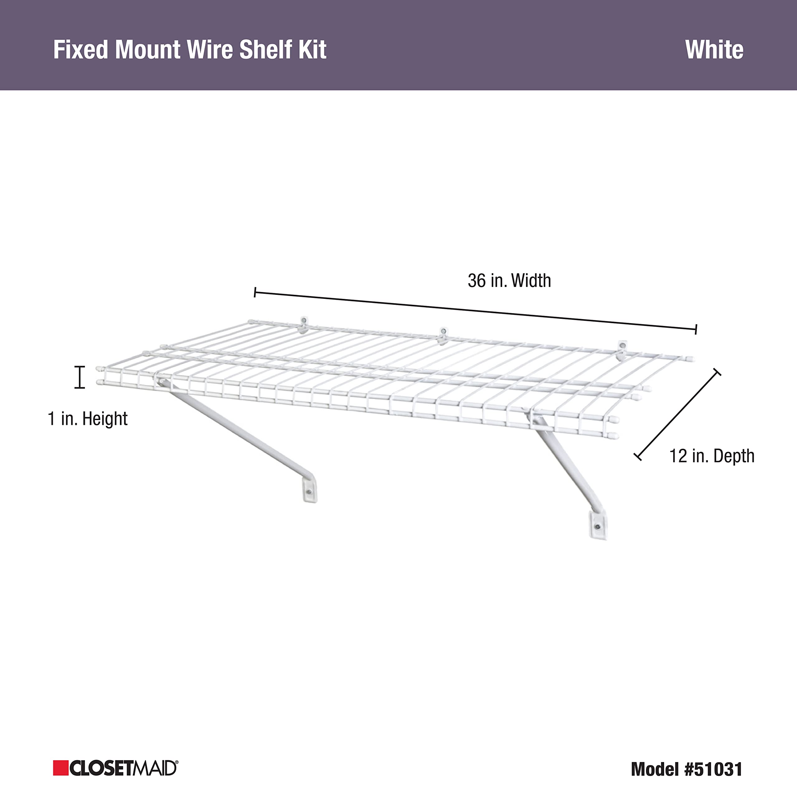 ClosetMaid Wire Shelf Kit with Hardware, 3 Ft. Wide, For Pantry, Closet, Laundry, Utility Storage, White Vinyl Finish