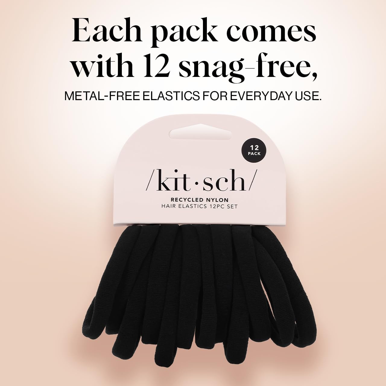 Kitsch Nylon Hair Ties No Damage - Stretchable Elastics for Strong All-Day Hold, Ponytail Holders | Hair Accessories for Women & Girls - Black, 12 Pcs