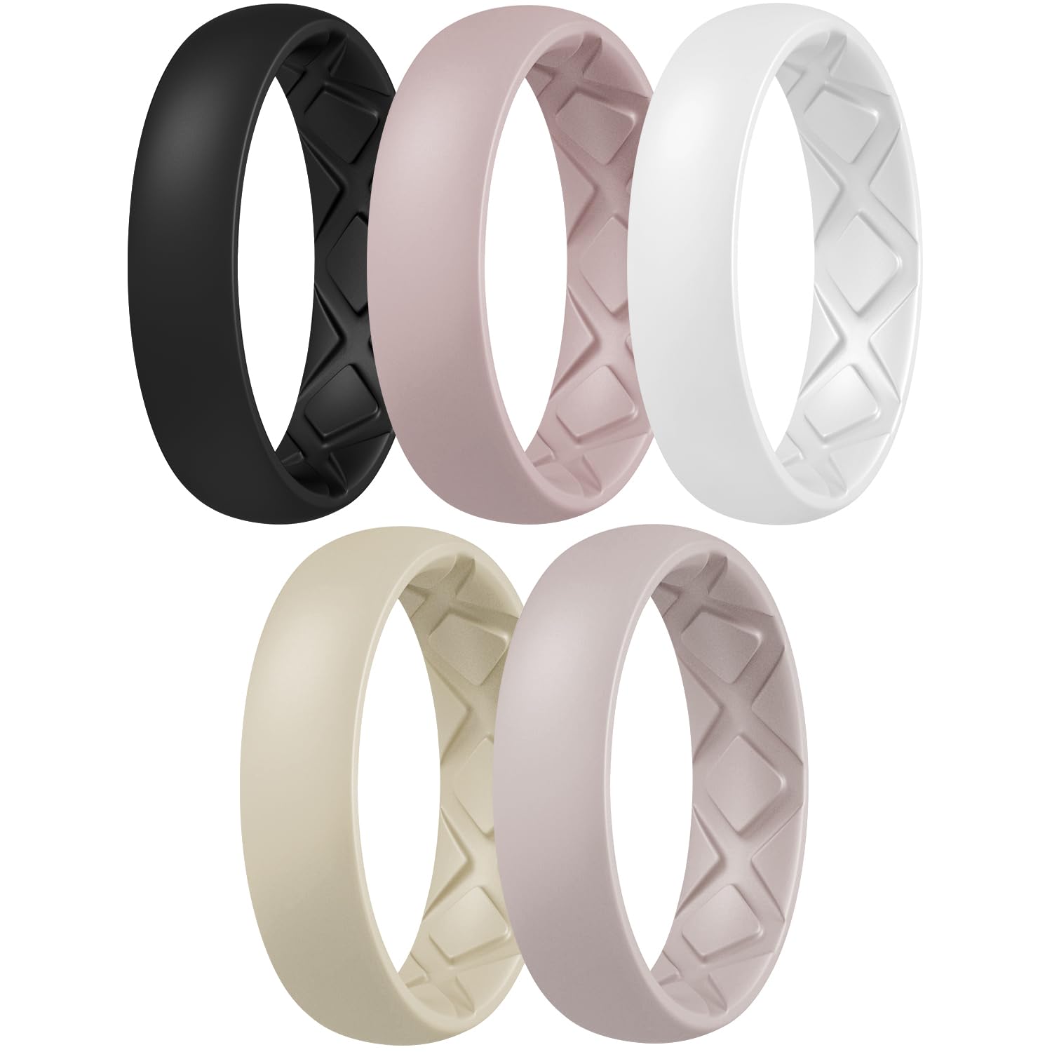 Egnaro Women’s Silicone Engagement Rings, Inner Arc Ergonomic Breathable Design with half sizes, Rubber Wedding Bands，5.5mm Wide-2mm Thick