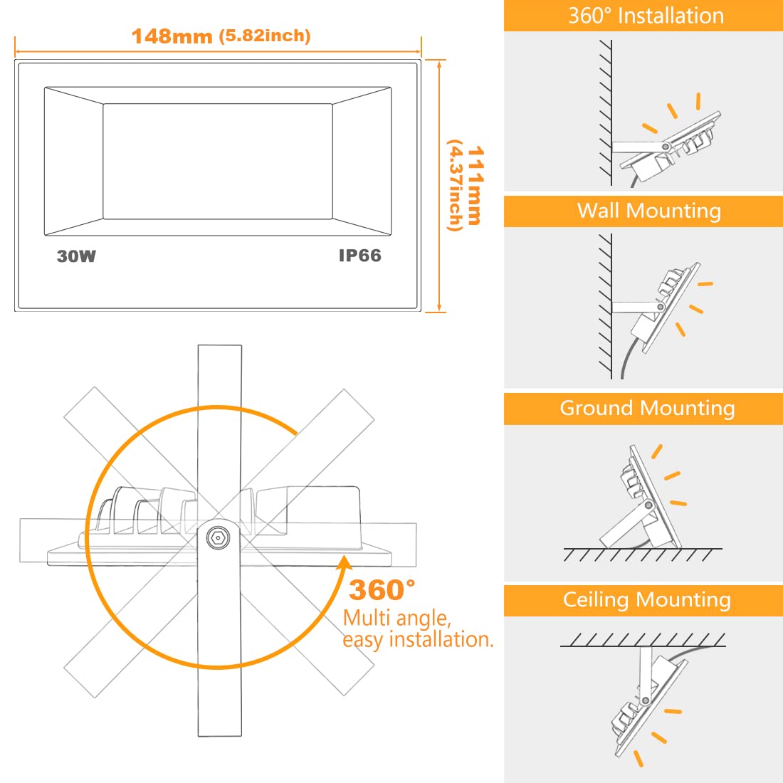LED Flood Light Outdoor 30W, 300W Equivalent 3000LM Smart RGB Landscape Lighting with APP Control, DIY Scenes -Timing - Warm White 2700K -Color Changing Uplight, IP66, US Plug, No Remote MELPO(4 Pack)