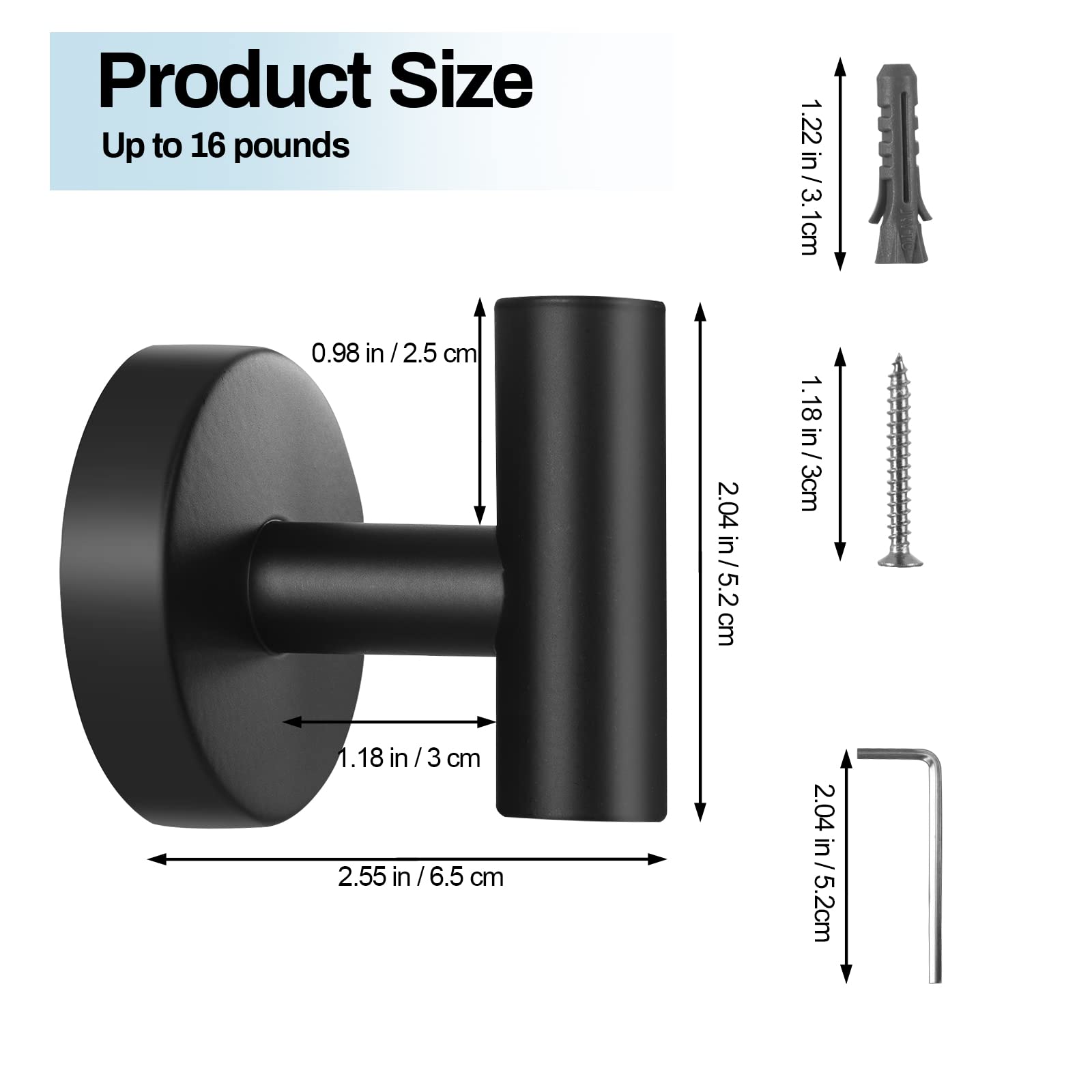 Kruodop Towel Hooks for Bathroom,2 Packs Wall Mount Towel Holder,Black Matte Wall Robe Hook,Stainless Steel Heavy Duty Door Hanger Towel Hook for Kitchen, Bedroom,Hotel,Pool,Coats(Drilling)