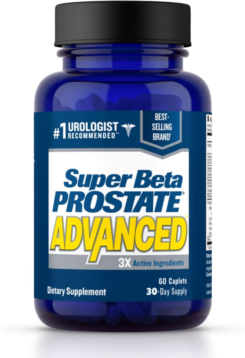 Super Beta Prostate Advanced Prostate Supplement for Men - Reduce Bathroom Trips, Promote Sleep, Support Urinary Health & Bladder Emptying. Beta Sitosterol not Saw Palmetto. (60 Caplets, 1-Bottle)