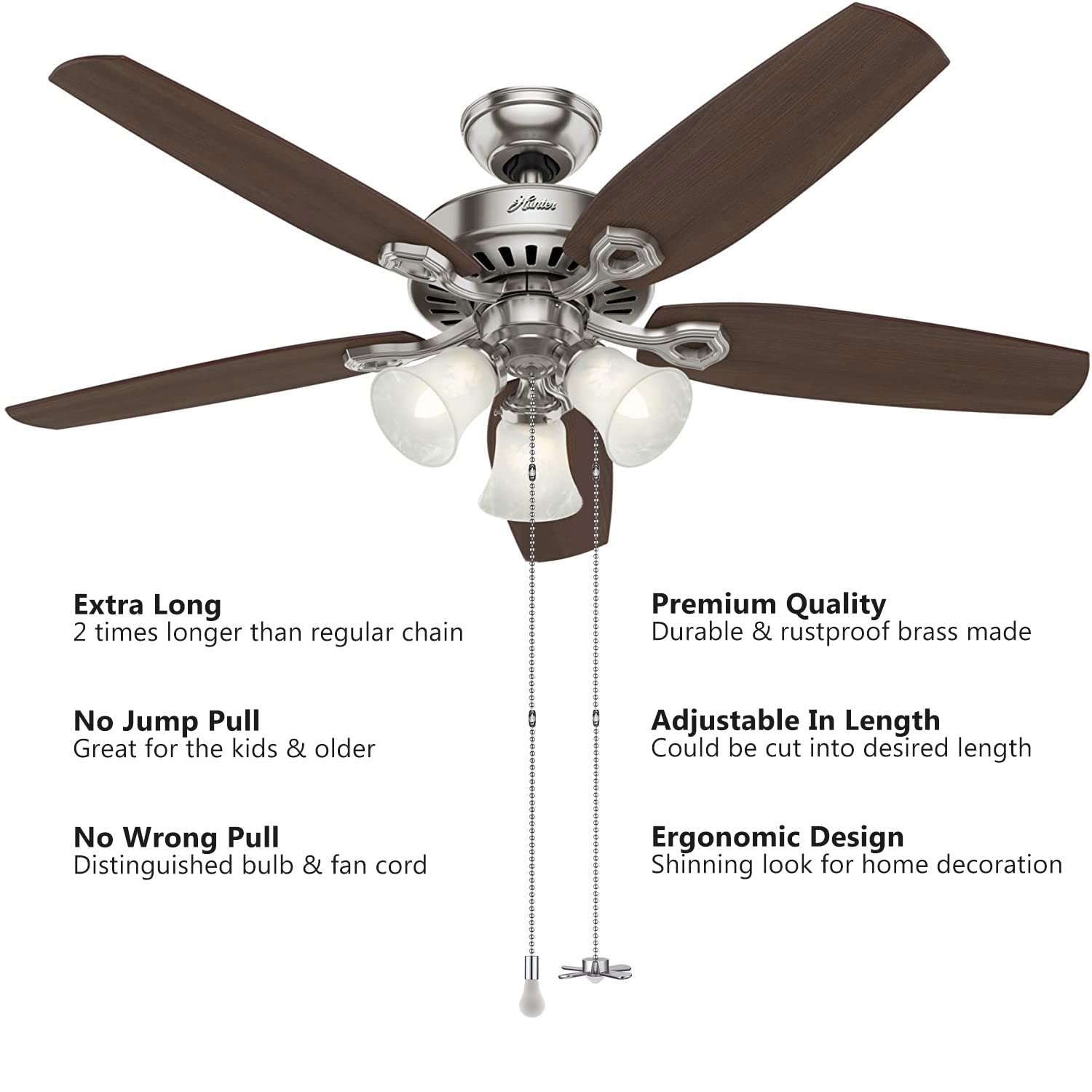 SmoTecQ Ceiling Fan Pull Chain, 24-inch Extra Long Extension Cord - Silver