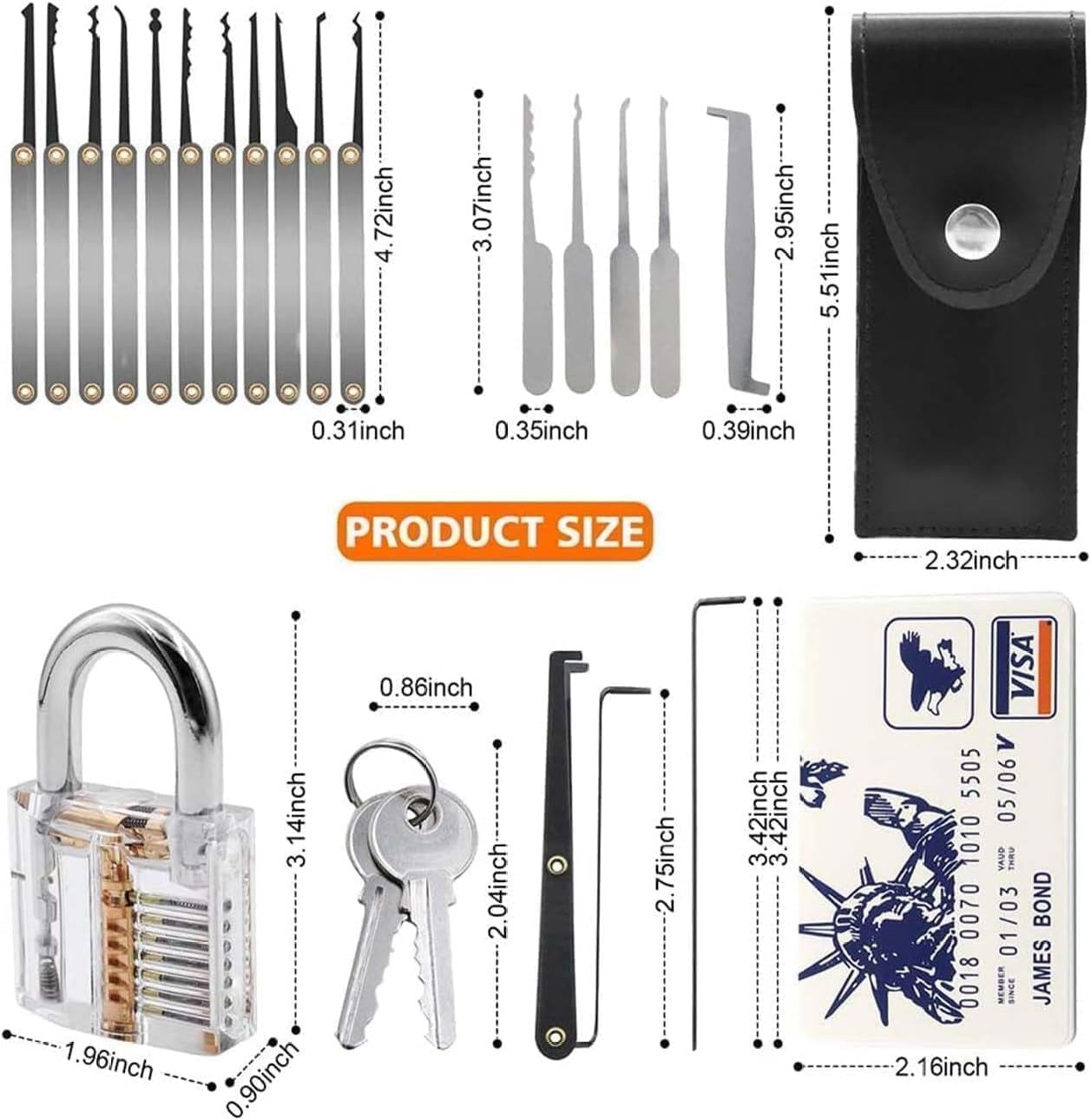 37 Pick Waterproof with Stainless Steel Keys Long Lock Set Kit Suitable for Outdoor Fence,Sheds, Storage Unit, Gate, Toolbox,Trailer,Garages Picking GFHGC1