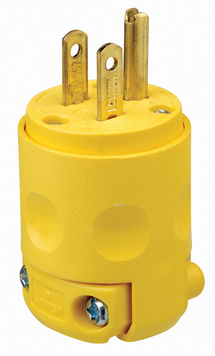 Leviton 15 Amp, 125 Volt, Grounding Plug, 515PV, Yellow