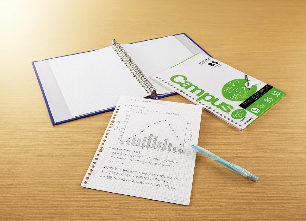 Kokuyo Campus Loose Leaf Paper for Binders, Sarasara Smooth Writing Paper, B5, A 5mm Graph, 26 Holes, 50 Sheets, pH Neutral, Bleed Resistant, 75gsm, Japan Import (NO-807S-5)
