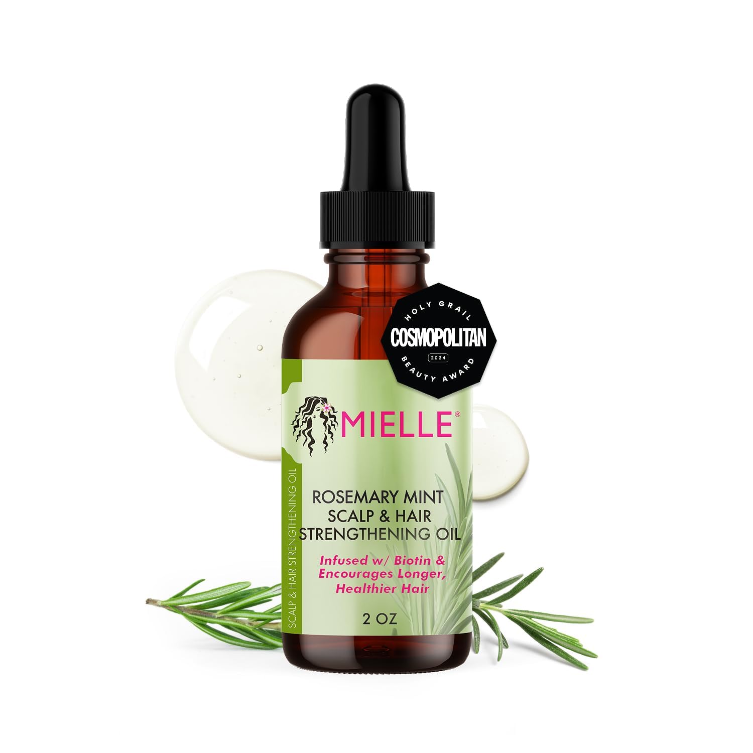 Mielle Organics Rosemary & Mint Hair Oil, Split Ends & Dry Scalp Treatment - Made with Biotin & Essential Oils for Strengthening, Soothing, Moisturizing & Encouraging Longer, Healthier Hair (2 Fl Oz)