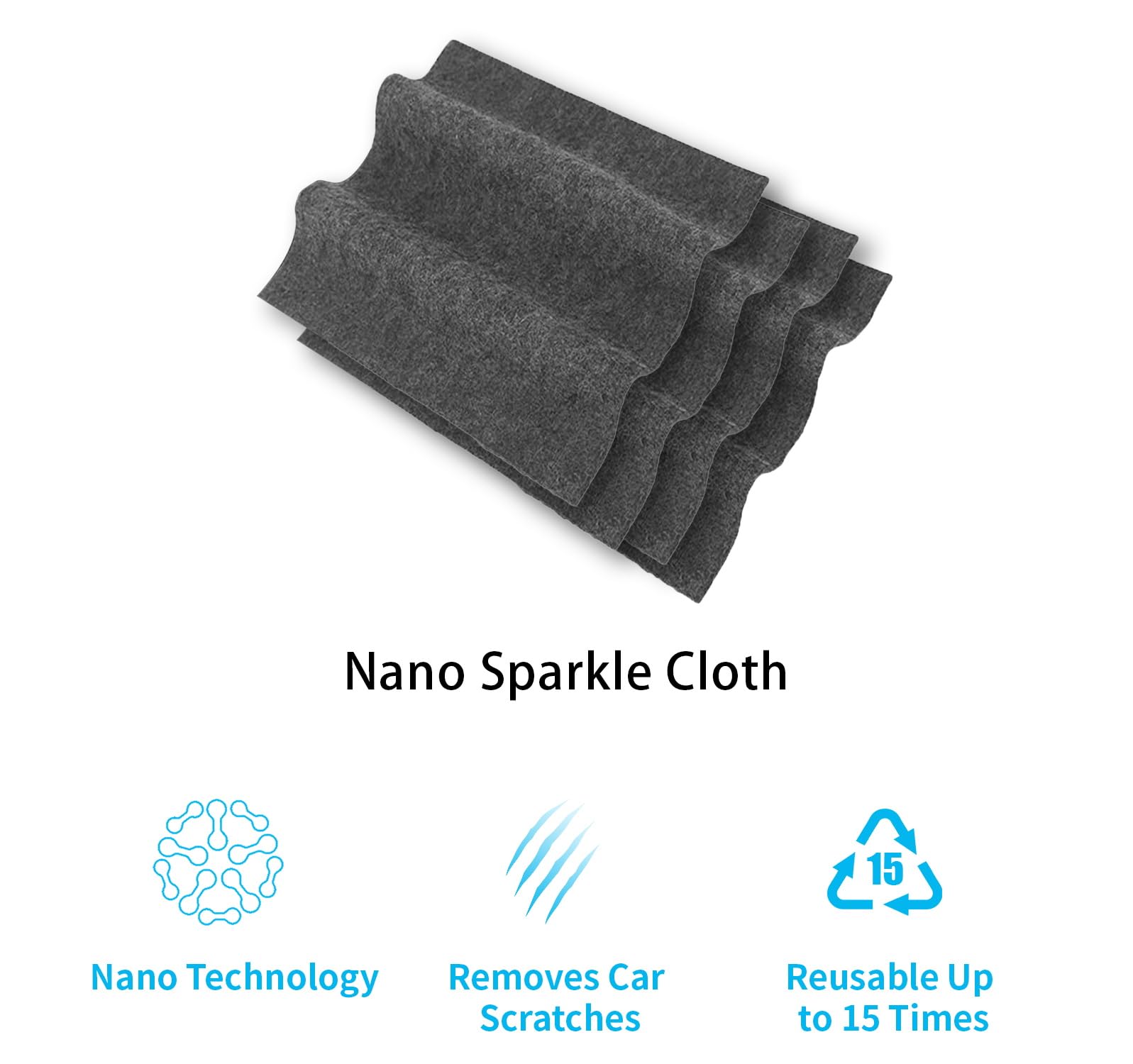 Nano Sparkle Cloth Car Scratch Remover - Advanced Nano Scratch Fix Tool - Easily Removes Small Scratches, Swirls, Residue & Water Spots - Restores Car Paint to Original, Like-New Shine 3Pcs