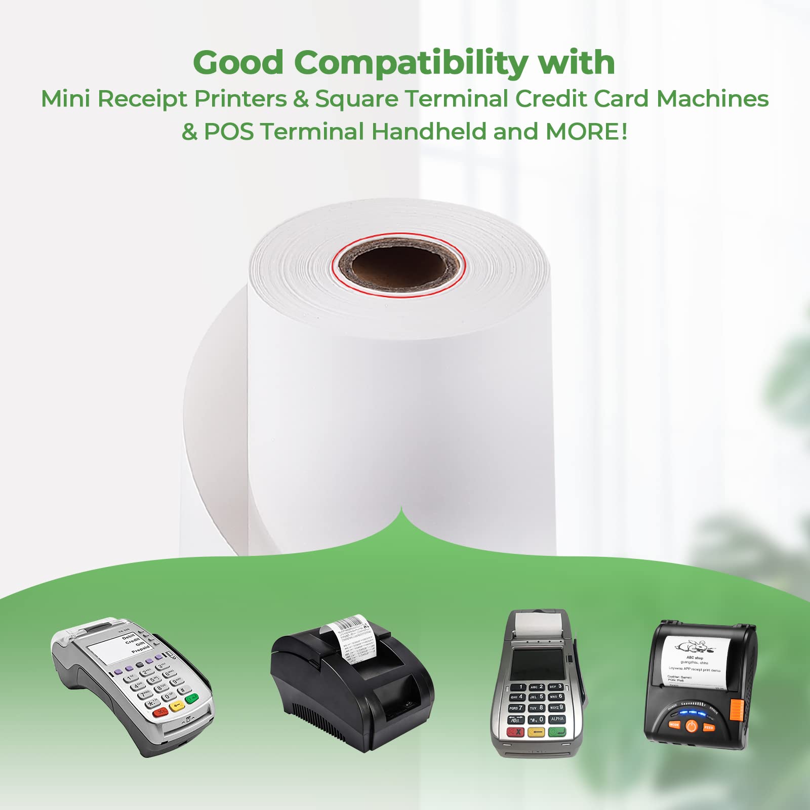 MUNBYN 2 1/4" x 50' Thermal Paper (50 Rolls), BPA Free Receipt Paper, 58mm Thermal Receipt Papers Fits All 58mm Thermal POS Printer, Square Terminal Credit Card Machines thick enough printers clearly