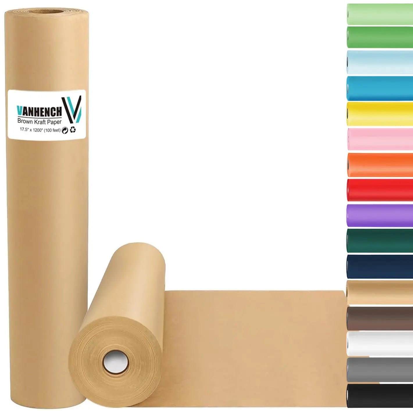 Vanhench Brown Wrapping Paper, Craft Kraft Paper 17.5"x 1200"(100') for Gift Wrapping Bulletin Board Arts & Crafts, Bouquet Flower Table Covering Poster Packing Shipping Christmas Supplies 70GSM 50LB