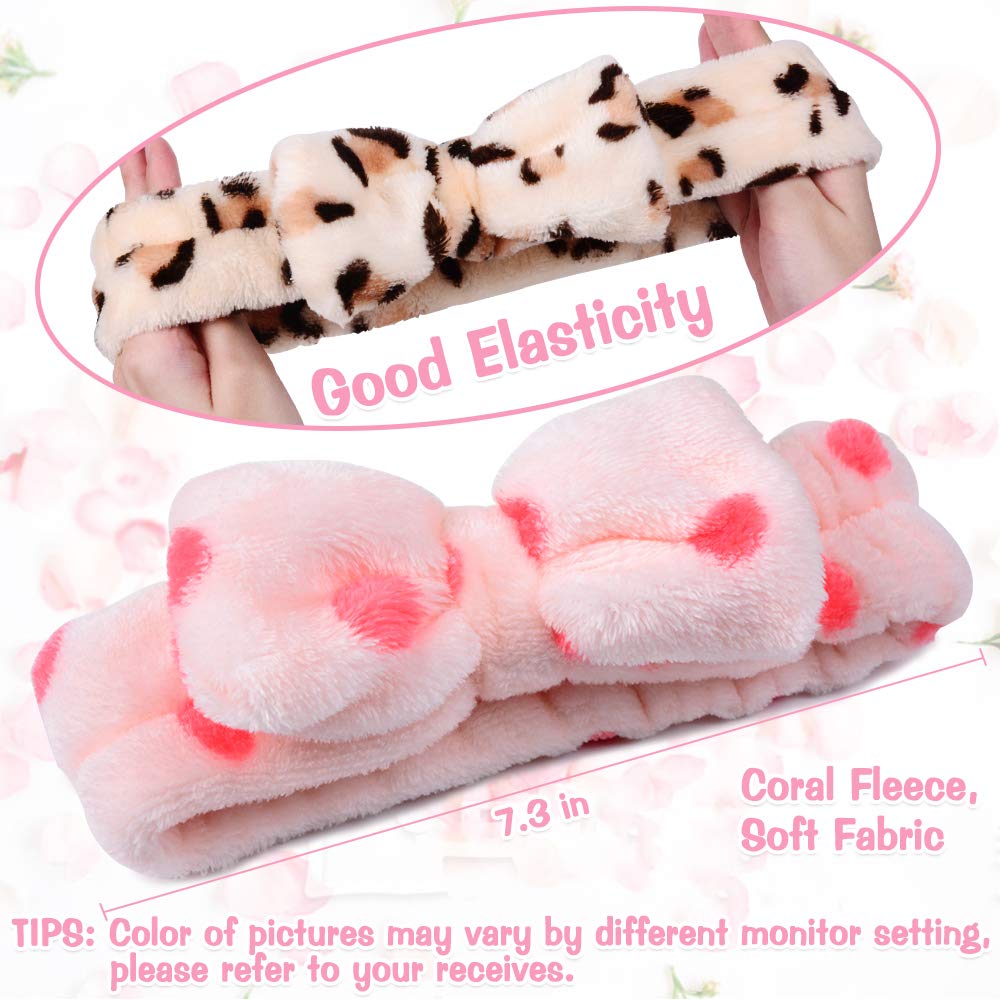 UMIKU 8 Pack Spa Headband for Women Facial Makeup Headband Soft Coral Fleece Christmas Stocking Stuffers Bow Hair Band Head Wraps for Washing Face Mask Spa Gifts For Women Gifts Basket
