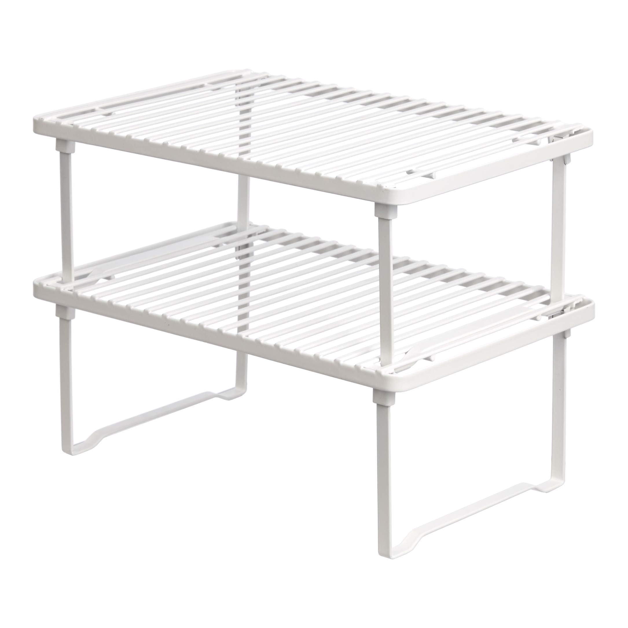 Basics Stackable Metal Kitchen Storage Shelves for Dishes, 12.5" L x 8" D x 4.5" H, Set of 2, White