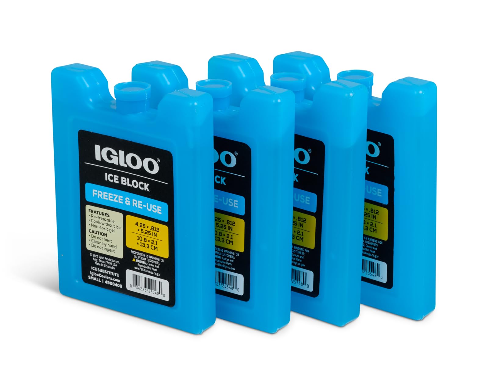 Igloo Small Maxcold 4 Pack Ice Block, Reusable Ice Packs for Coolers, Freezer Pack, Cold Packs for Coolers, Long Lasting Ice Blocks
