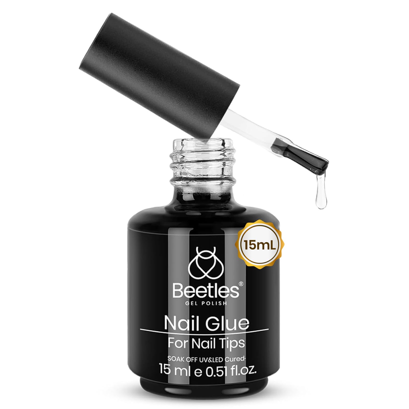 Beetles Gel Nagellack 9-in-1 Nagelkleber mit neuer Formel, 15 ml, superstarker Pinsel-Nagelgelkleber für falsche Nagelspitzen, Strasssteine, Unterlack, Blooming Nagelgel