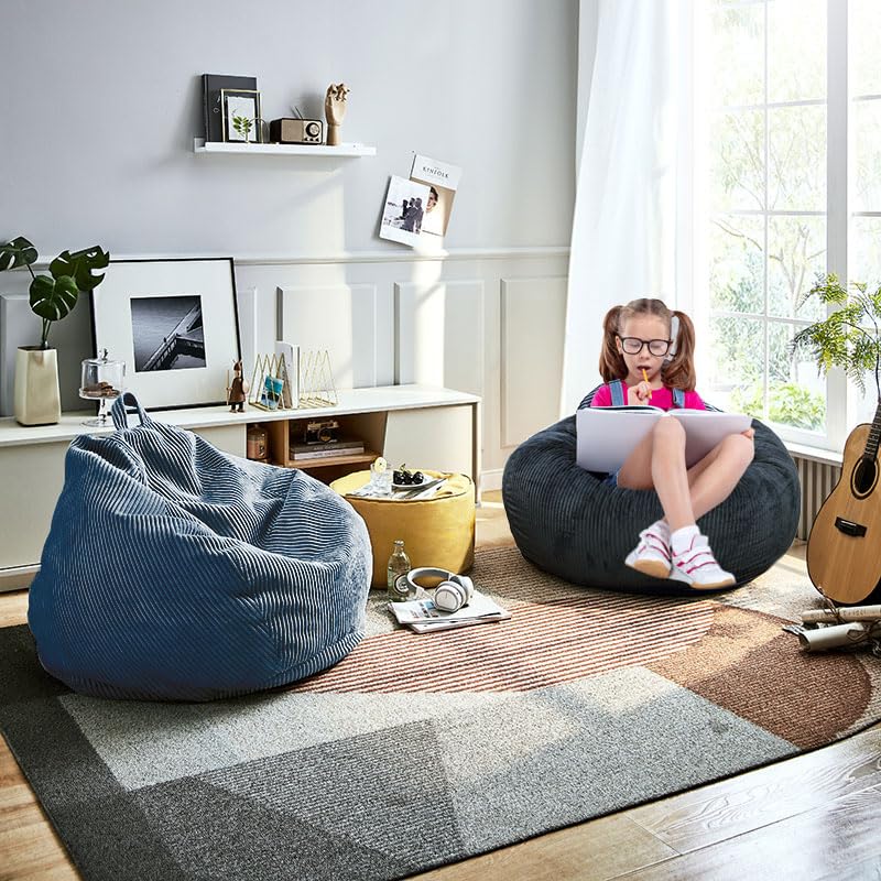 Classic Bean Bag Chair, with Faux Rabbit Fur Cover for Teens and Kids, Memory Foam Bean Bag Chairs, Ultra Soft Faux Fur Fabric, 2.5 feet Round Fluffy Bean Bag Sofa