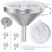 KALAVE Premium Stainless Steel Funnel, 5 Inch Food Grade Kitchen Funnels with 200 Mesh Food Filter Strainer for Filling Bottles, Oils, Juice, Wine, Coffee, Milk