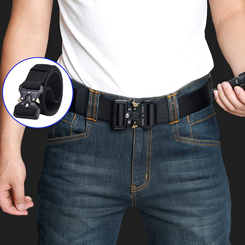 Ginwee 3-Pack Military Style Tactical Belts for Men, Quick-Release Metal Buckle with Molle Key Ring Holder
