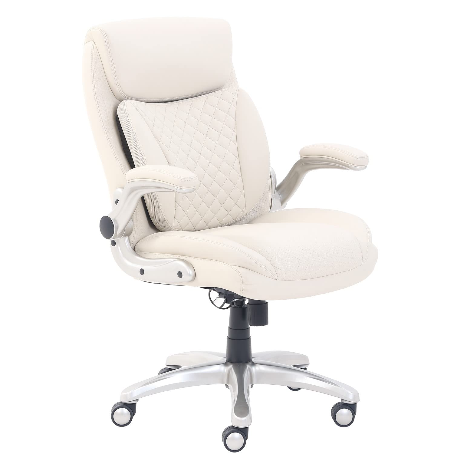 Basics Ergonomic Executive Office Desk Chair with Lumbar Support, Flip-up Armrests, Adjustable Height, Cream Leather
