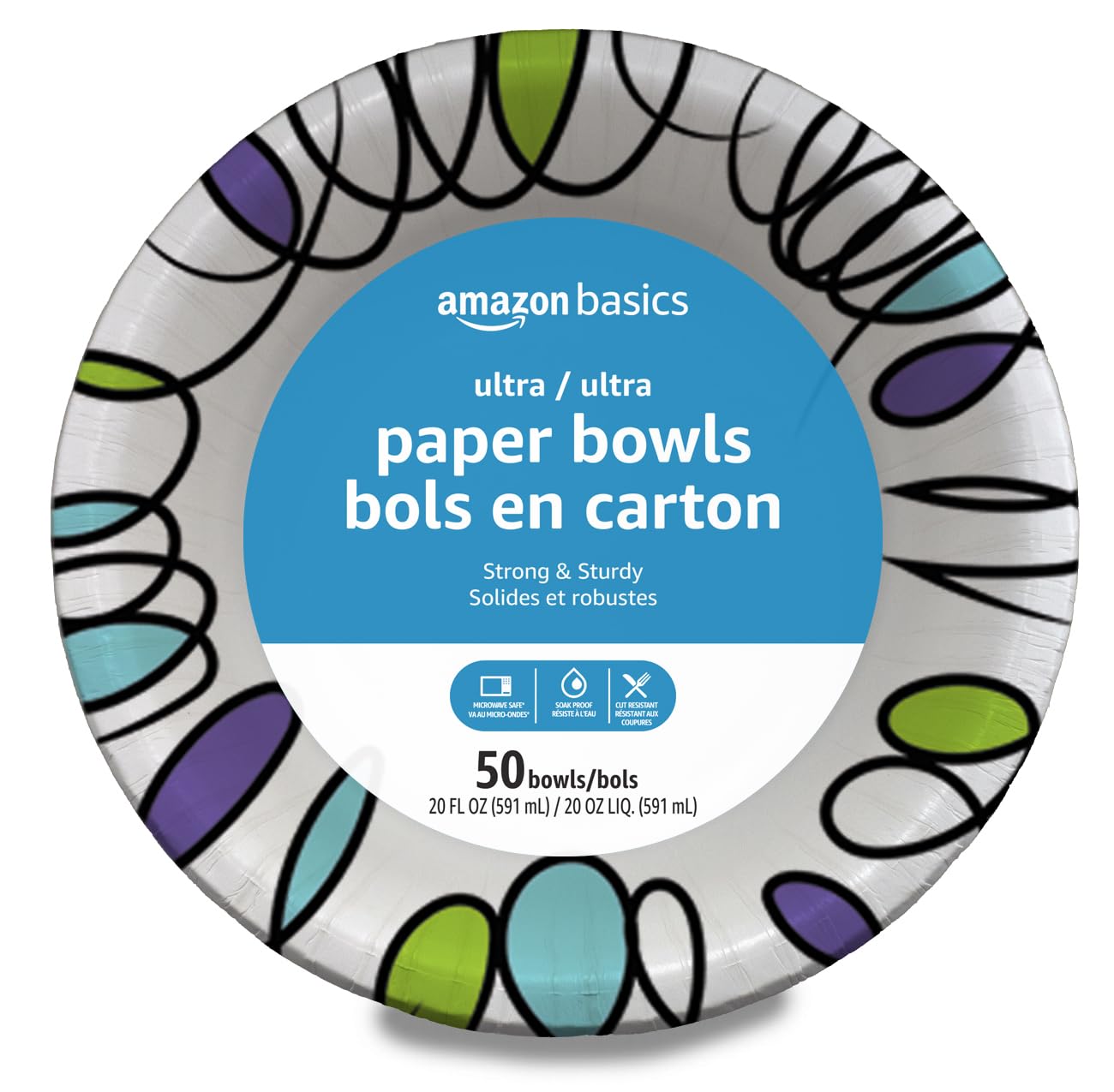Basics Ultra Paper Bowls, 20 Oz, Disposable, 50 Count, White (1 pack of 50)