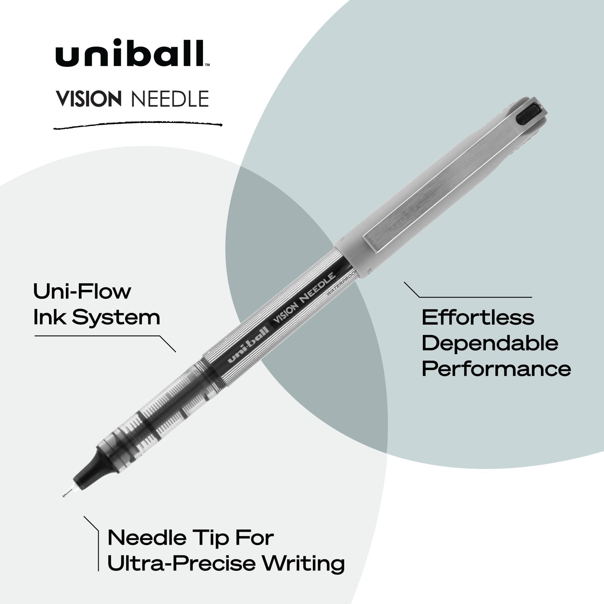 uni-ball(R) Vision(TM) Rollerball Pens, 0.7 mm, Fine Point, Gray Barrel, Black Ink, Pack Of 12, 60126