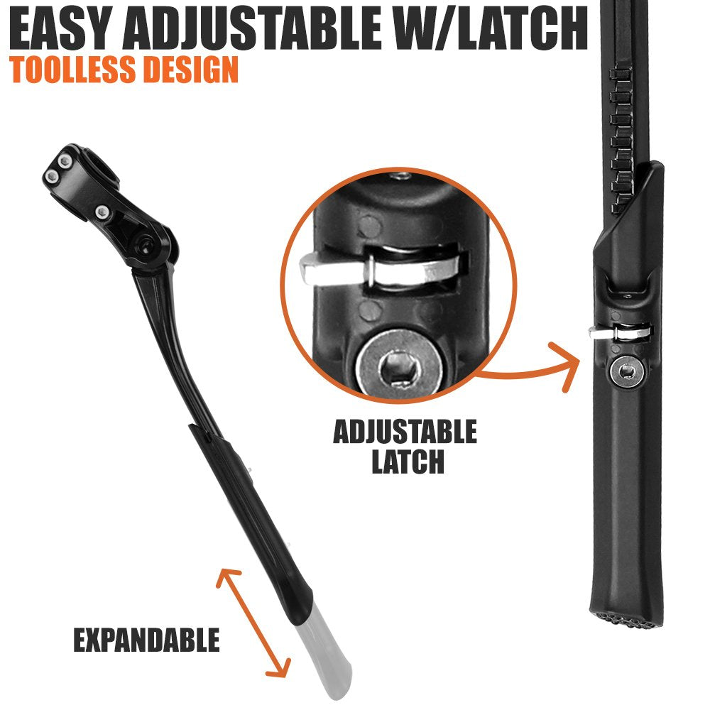 BV Rear Bike Stand for 24"-28" Bikes - Adjustable Bike Kickstand for Adult Bike with 8 Height Levels, Non-Slip Foot & Clamp Grip - Weather-Resistant Aluminum Alloy Bicycle Stand for Road, Mountain BMX
