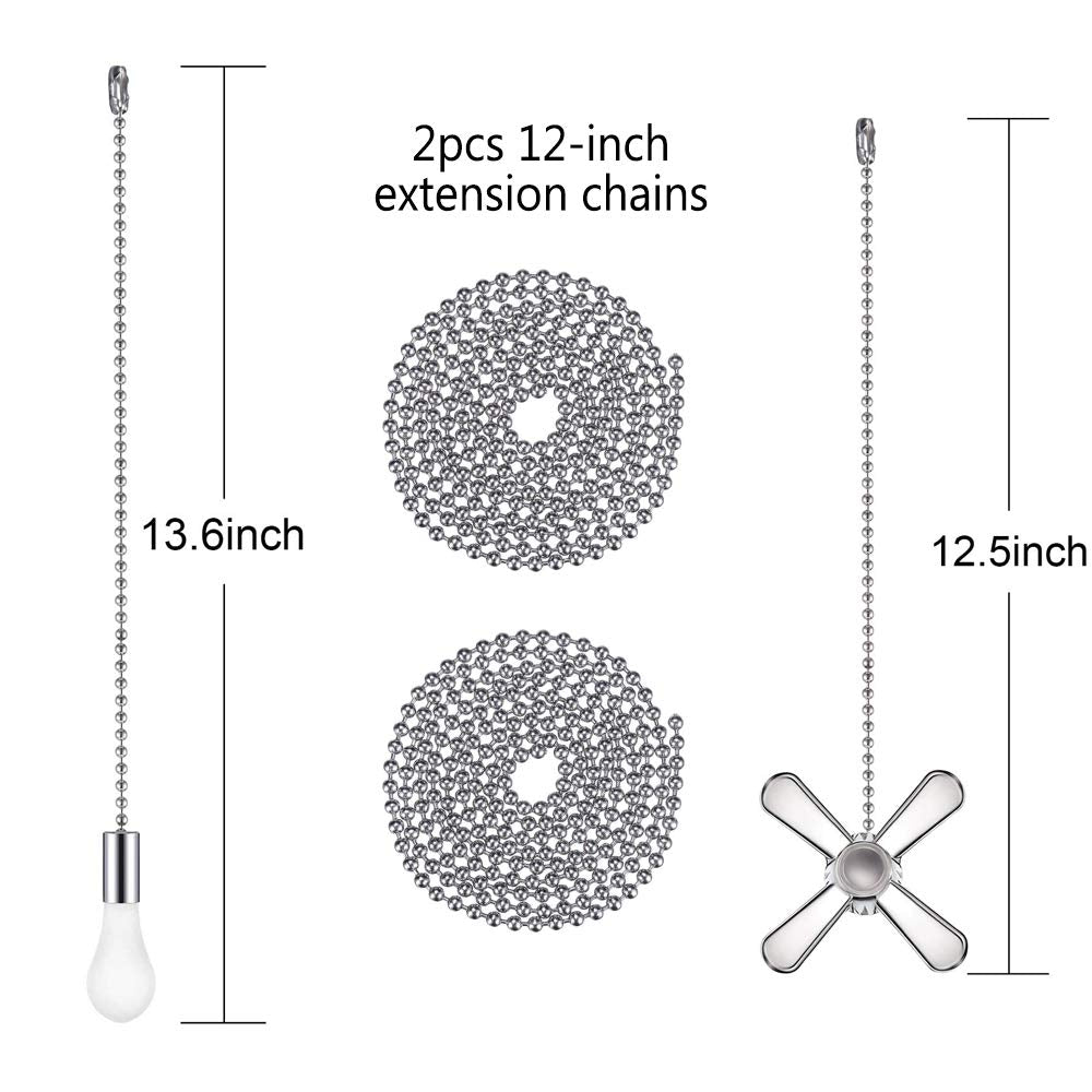 SmoTecQ Ceiling Fan Pull Chain, 24-inch Extra Long Extension Cord - Silver