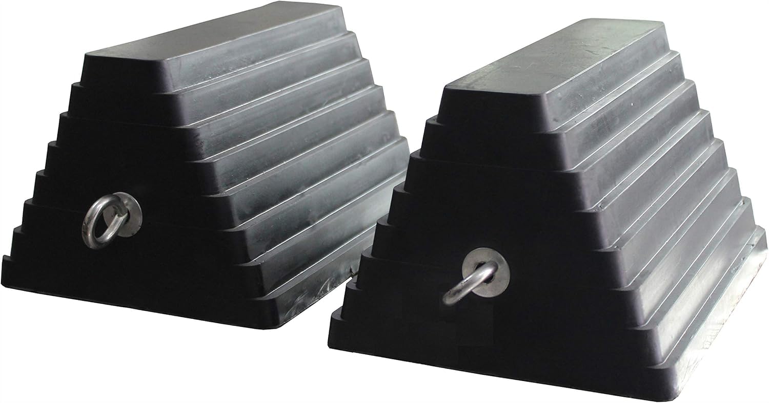 MaxxHaul 80681 Rubber Wheel Chocks 2-Pack – Heavy Duty, All-Weather, Non-Slip, Oil-Resistant with Steel Eyebolt – for Trailers, Cars, Motorcycles, RVs – 10” x 8” x 6”
