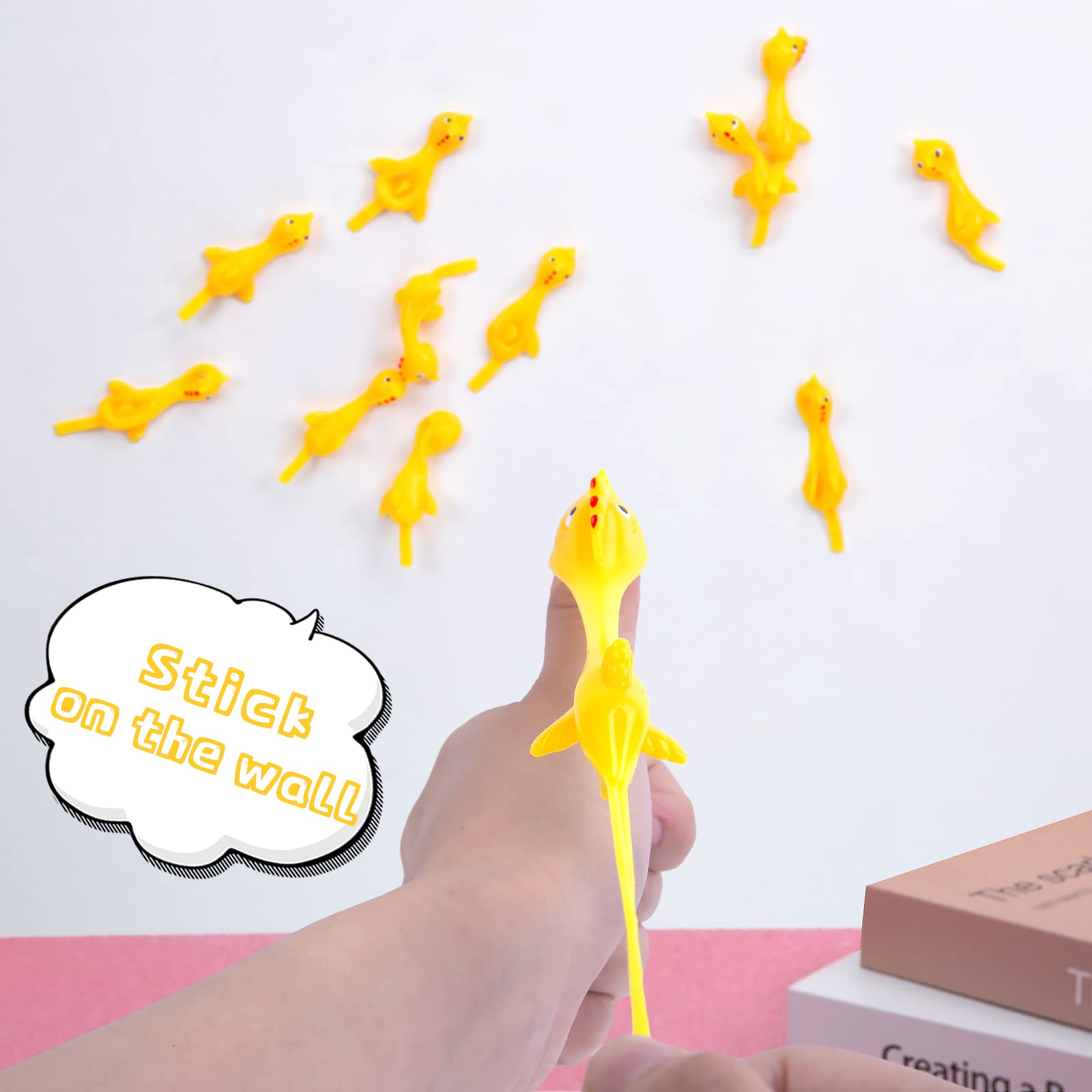 POPLAY 42PCS Flying Chicken Slingshot, Party Favors Treasure Box Toys for Classroom, Flicking Rubber Chickens Funny Gag Gift for Kids & Adults, Novelty Classroom Exchange Gifts
