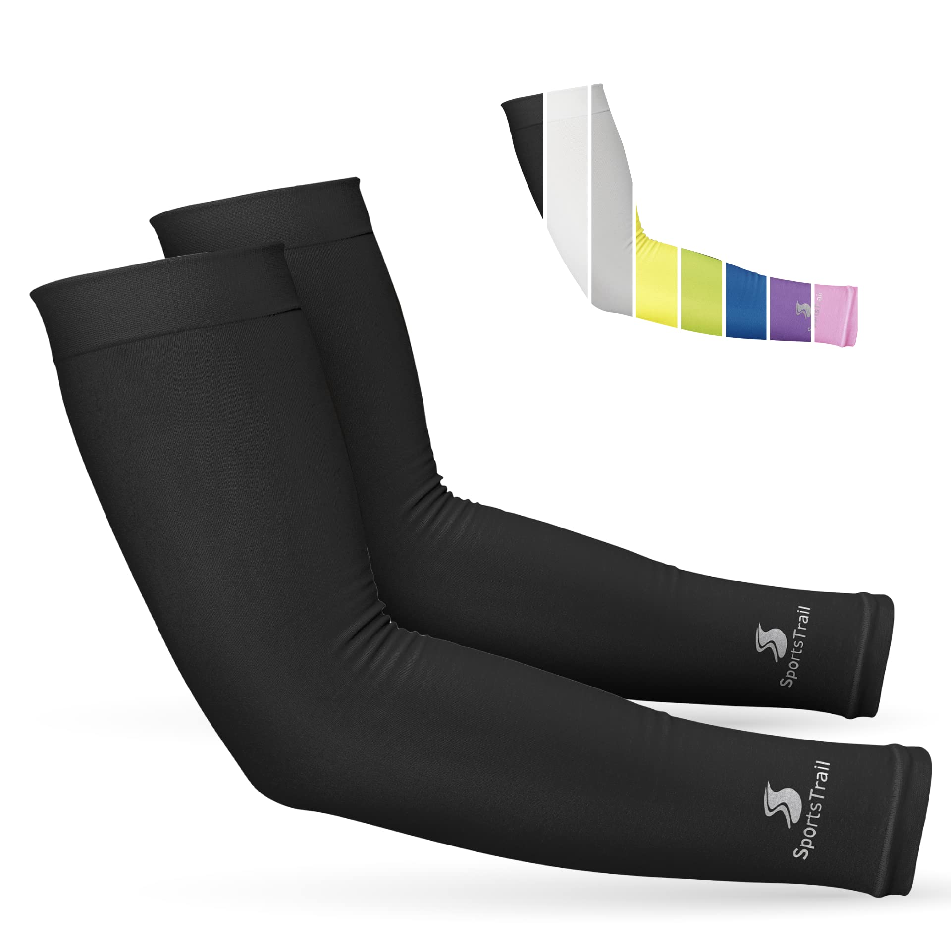 SportsTrail Cooling Arm Sleeves for Men & Women - Breathable, Moisture-Wicking, Sun Protection for Sports, Basketball, Football, Running, Golf, Cycling, Volleyball Arm Sleeves for Women, Men & Youth