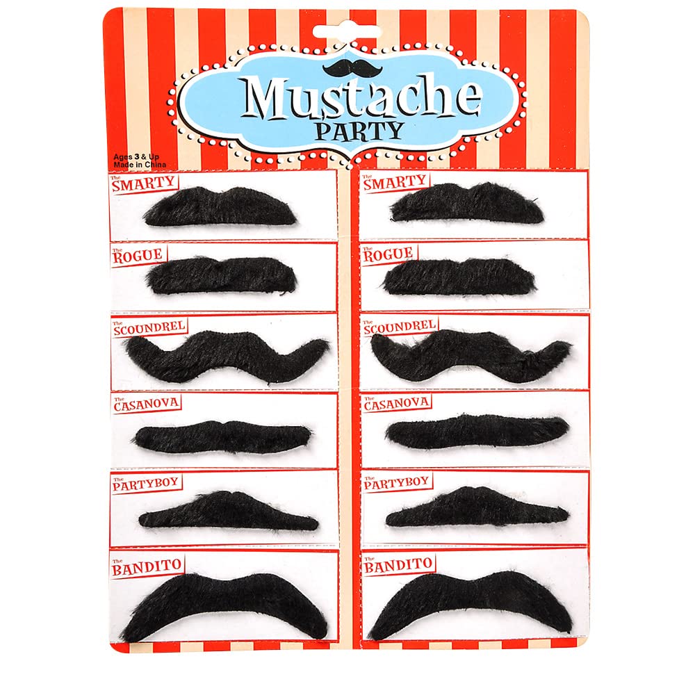 Road Island Novelty 3.5" Black Fake Mustaches, Pack of 12