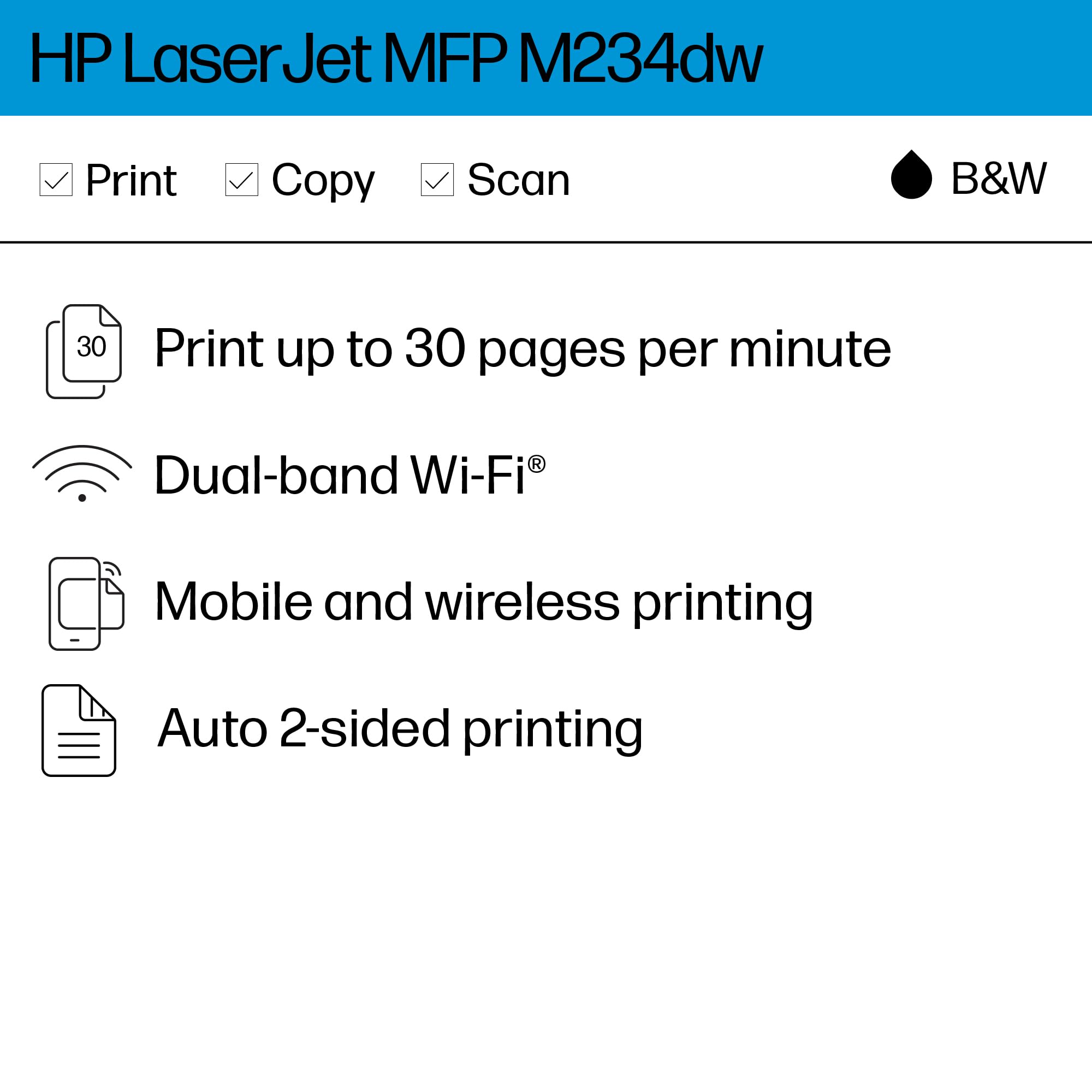 HP LaserJet MFP M234dw Wireless Printer, Print, scan, copy, Fast speeds, Easy setup, Mobile printing, Best-for-small teams, Instant Ink eligible
