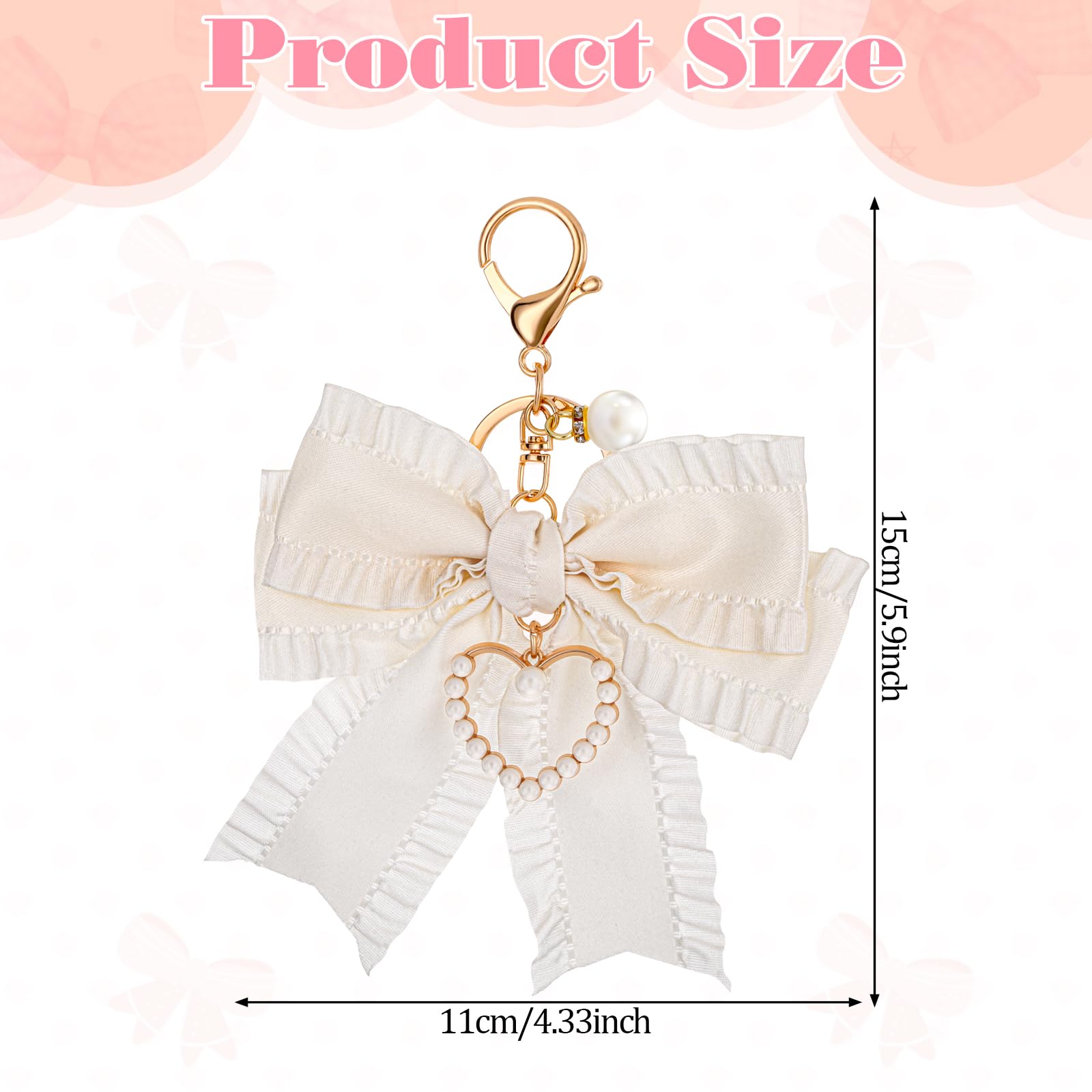 Bow Purse Keychain Charm Bow Keychain Bag Charms for Women, Bow Keychain Pearl Wristlet Keychain Backpack Charm Keychain Cute Handbag Purse Charms Accessories Charms for Purses Key Chains Car Keys