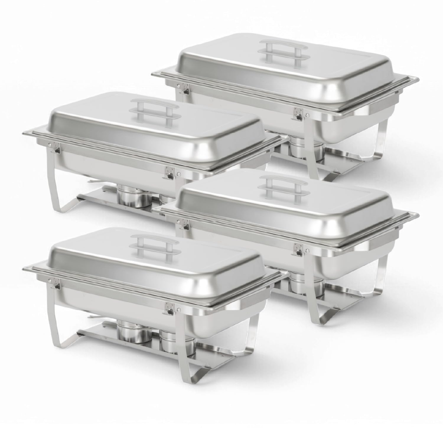Alpha Living 4 Pack Chafing Dish Full Set - Stainless Steel Catering Chafer with Lids, Pans & Fuel Holders - Buffet Food Warmers for Parties, Events & Weddings - Alpine Gray Handles