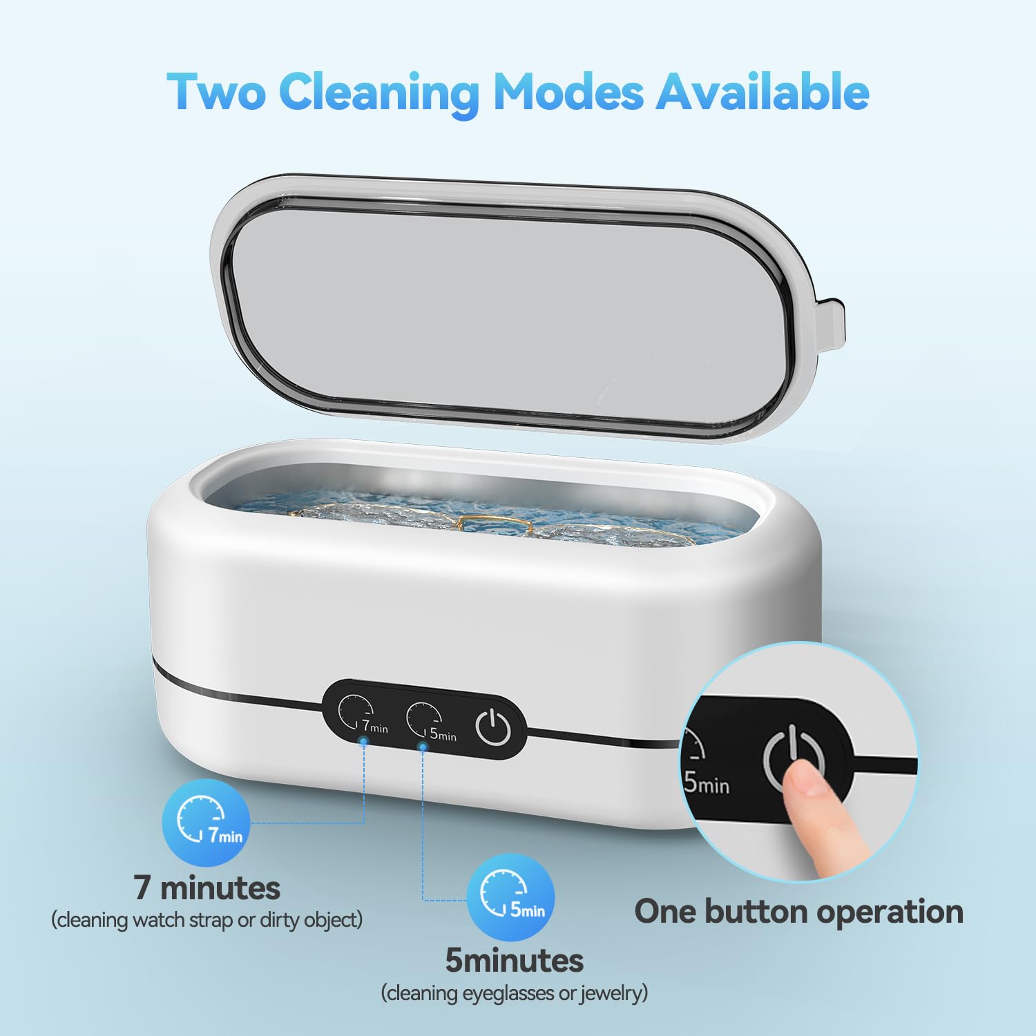 BYASKZIV Ultrasonic Jewelry Cleaner, 48KHz Ultrasonic Cleaner Machine for Jewelry, Eyeglasses, Rings, Watch Strap, Dentures- Dual Cleaning Modes, 304 Stainless Steel Tank