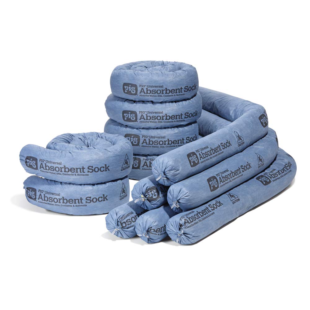 New Pig Mildew-Resistant Absorbent Sock | ممتص مياه على شكل أنبوب | 3 بوصات × 48 بوصة | قدرة امتصاص 1 جالون | عبوة من 12 قطعة | PIG105-BL