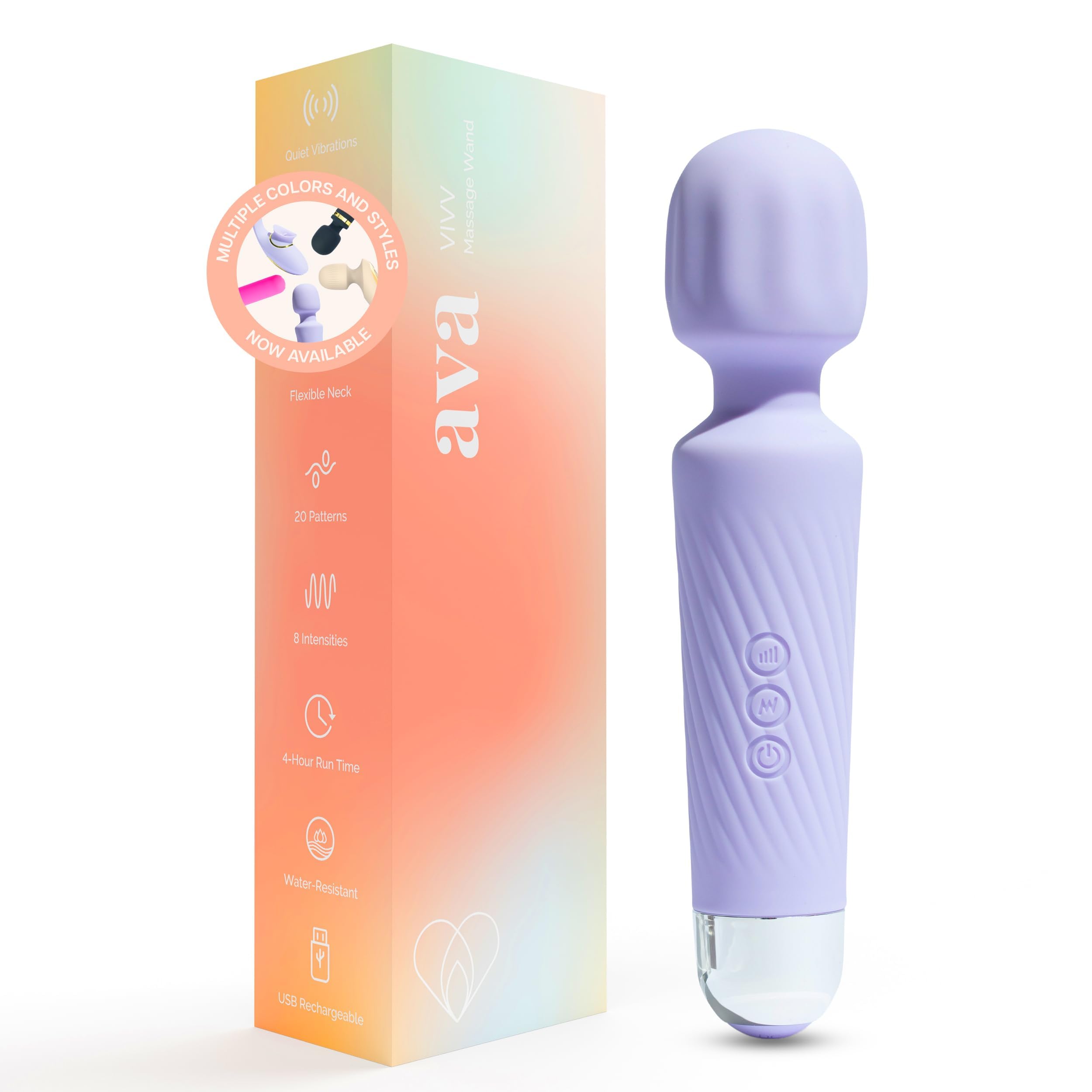 Ava Vibrator for Women - 4 Hour Battery Life | Water Resistant Body Safe Silicone | Clitoral Vibrator Sex Toy with 20 Patterns & 8 Speeds - Clit Stimulator Adult Sex Toys - Discreet Gift