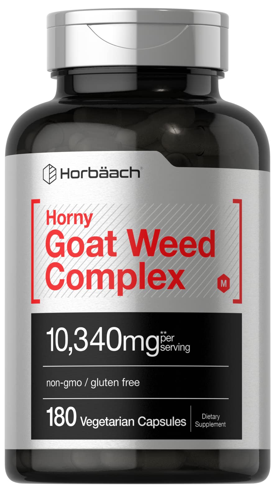 Horbaach Horny Goat Weed Complex | 10,340 mg | 180 Capsules | Vegetarian, Non-GMO, and Gluten Free Formula with Tribulus, Maca, Yohimbe, and L-Arginine