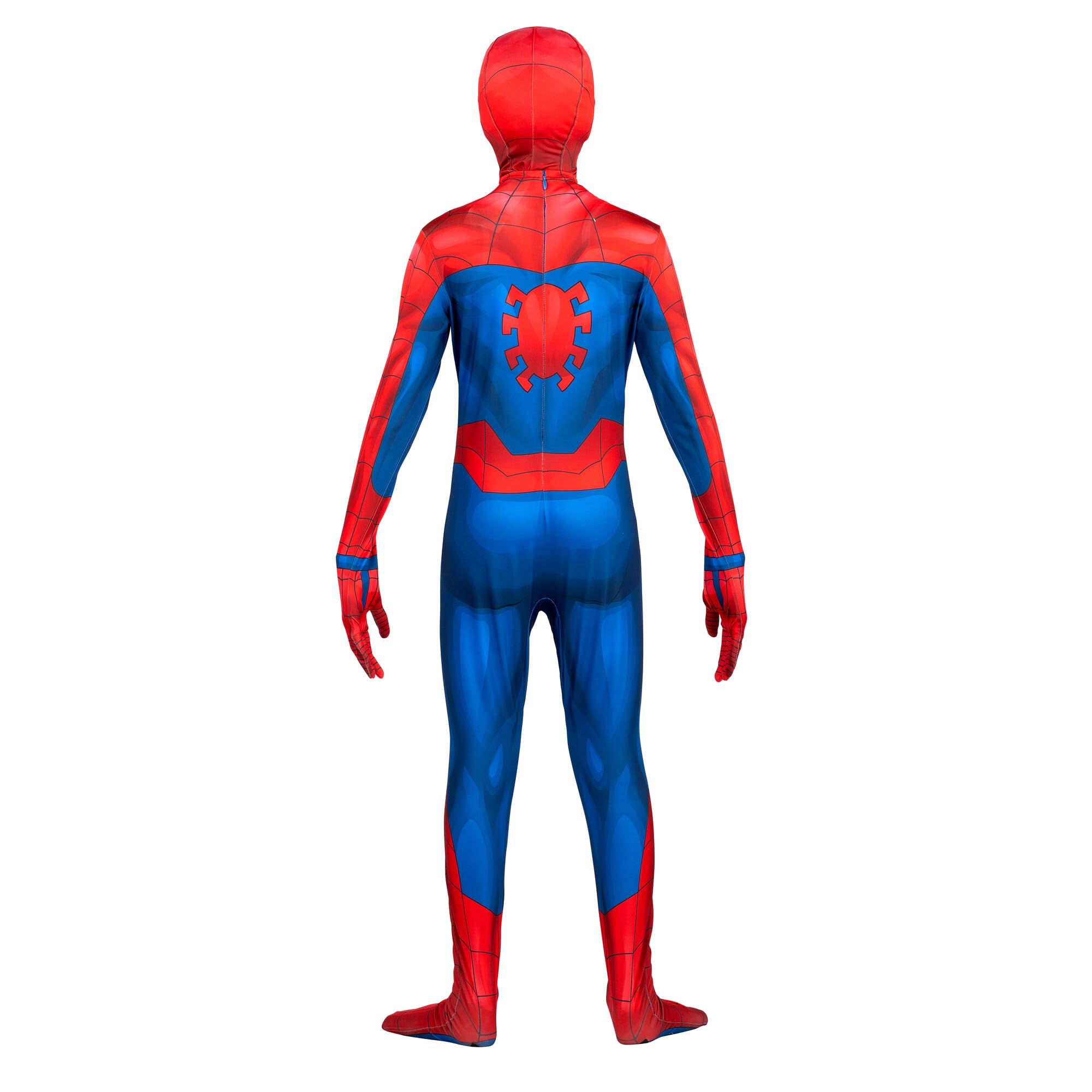 Marvel Spider-Man Official Youth Deluxe Zentai Costume - Deluxe Two-Way Stretch Spandex with Invisible Zippers and Wrist Openings for Added Convenience (S) Multi