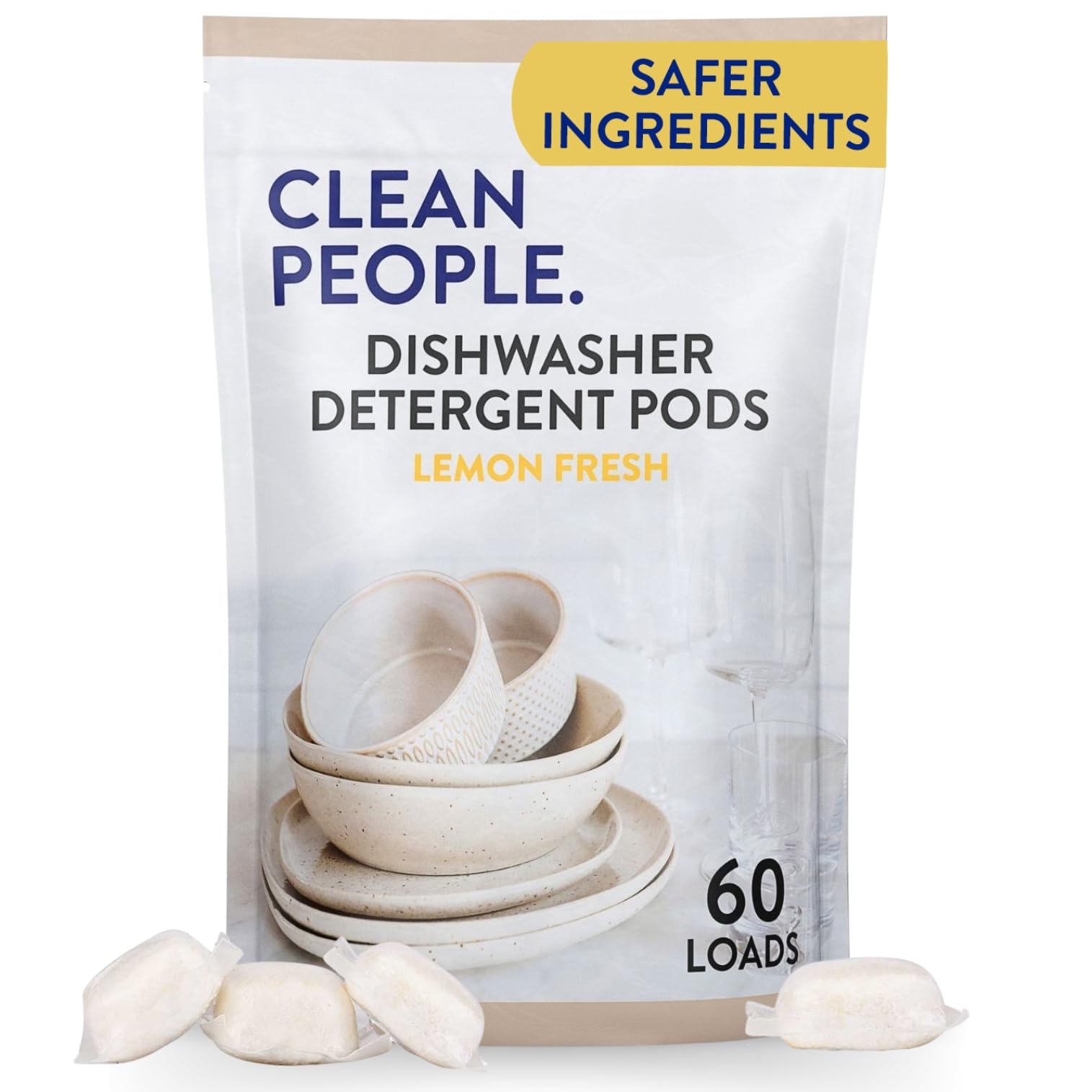 The Clean People Dishwasher Pods - Cuts Grease & Rinses Sparkling Clean - Residue-Free - Phosphate Free Dishwashing Pods (60 Count, Lemon Verbena)