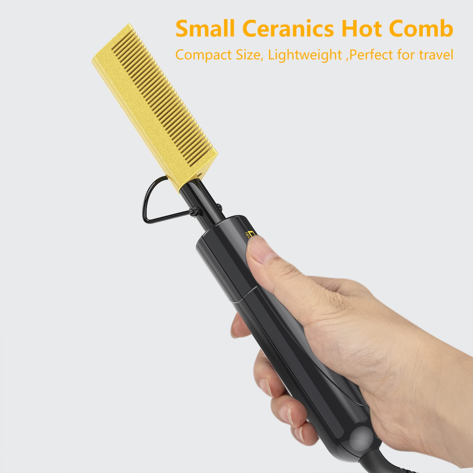 DAN Technology hot Comb Electric for Wigs,450℉Small hot Comb for Edges,Low and high Temperatures, Hair straightening Comb for Black Hair,Portable & Dual Voltage for Travel & Home…