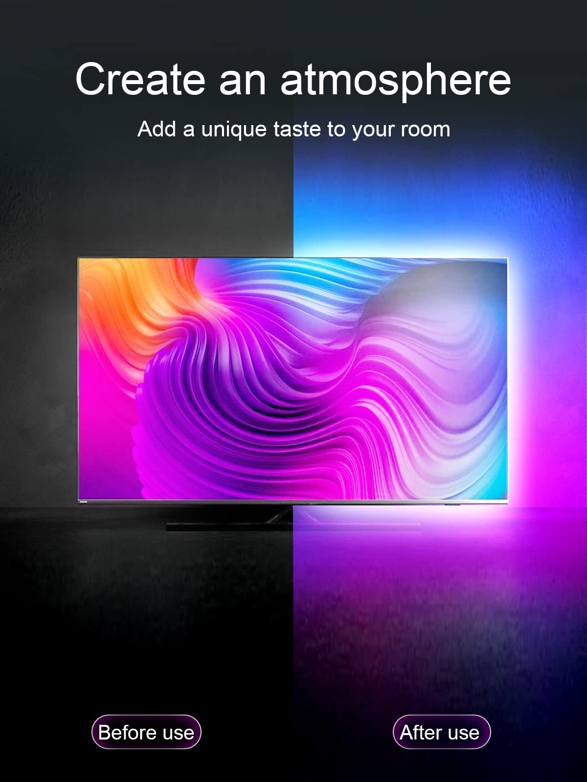 KANTUTOE LED Lights for TV, 16.4ft LED Lights for 45-75 Inch TVs, RGB TV Backlight Behind, Music Sync Bluetooth APP & Remote Control Strip Lights USB Powered for Bedroom/Gaming