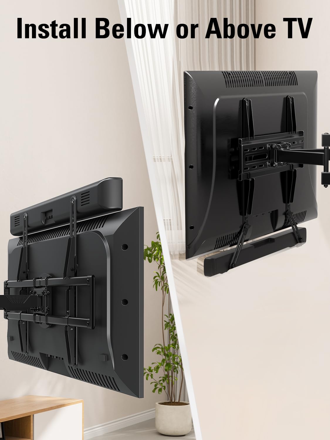 Mounting Dream Soundbar Mount Bracket for Mounting Above or Under TV Fits Most of Sound Bars Up to 15 Lbs, with Detachable Long Extension Plates MD5420
