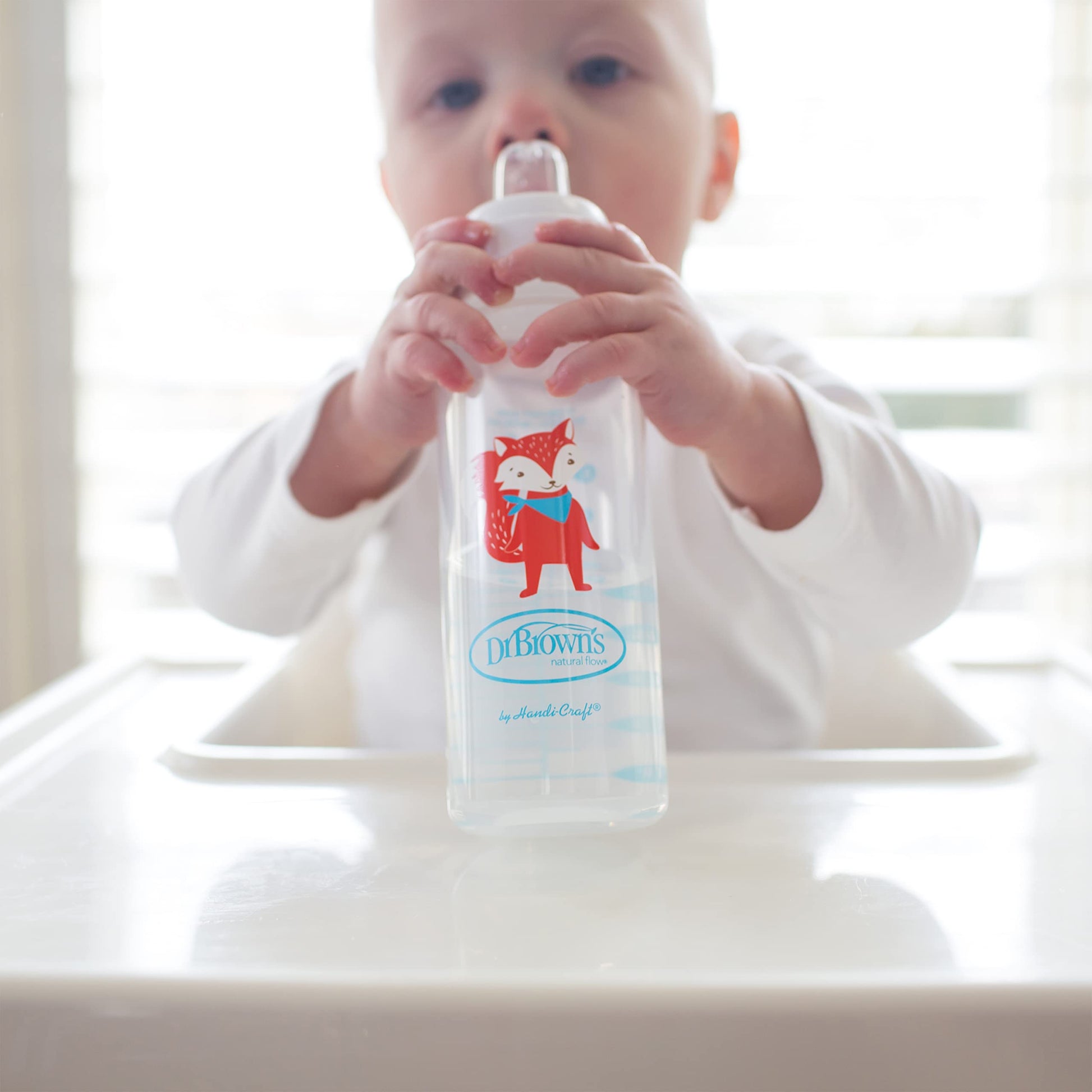 Dr. Brown's Milestones Narrow Sippy Bottle, 100% Silicone Soft Sippy Spout, 8oz/250mL, Fox & Lion, 6m+