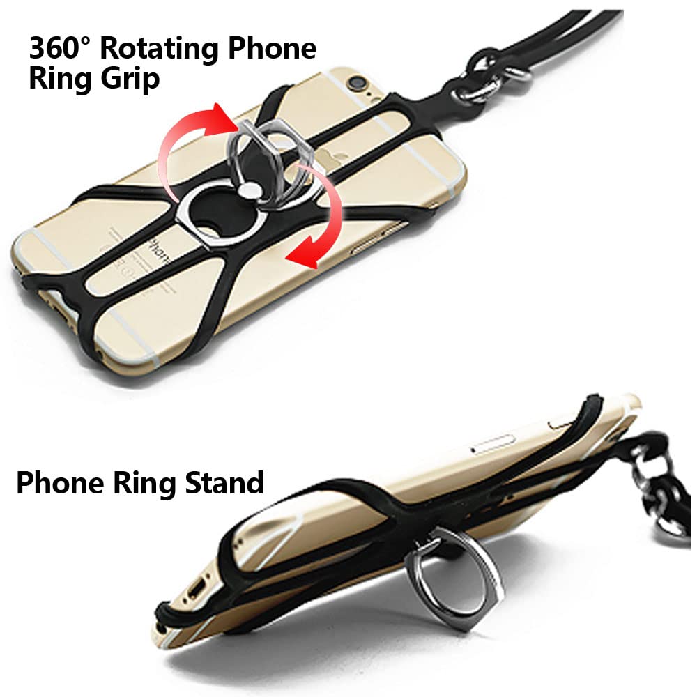 Kinizuxi 2 Pcs Cell Phone Lanyard Crossbody with Adjustable Neck Strap and Phone Ring Grip,Universal Smartphone Lanyard for iPhone Lanyards for Around the Neck Compatible with Most Smartphones