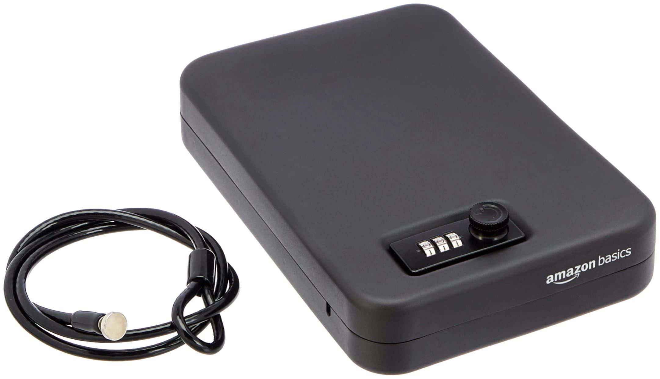 Basics Portable Security Case Lock Box Safe, Small Lock Box with Code, for College Dorm Room, Home, Combination Lock, XL, Black