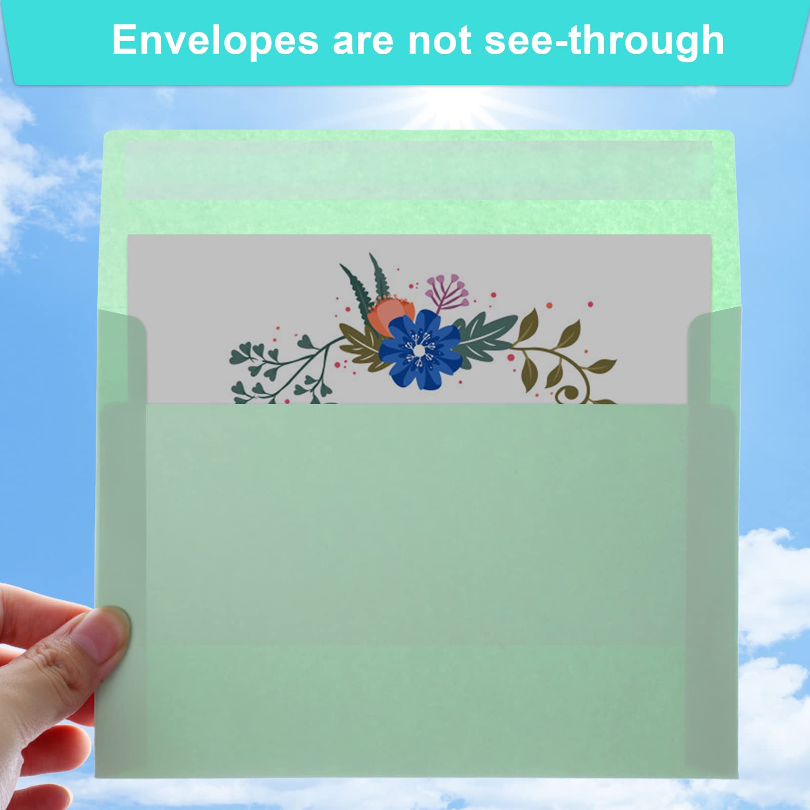 50 Pack Colored A7 Envelopes, 5x7 Self-Seal for Invitations, Weddings, Photos, Postcards, Greeting Cards, Mailing - Printable