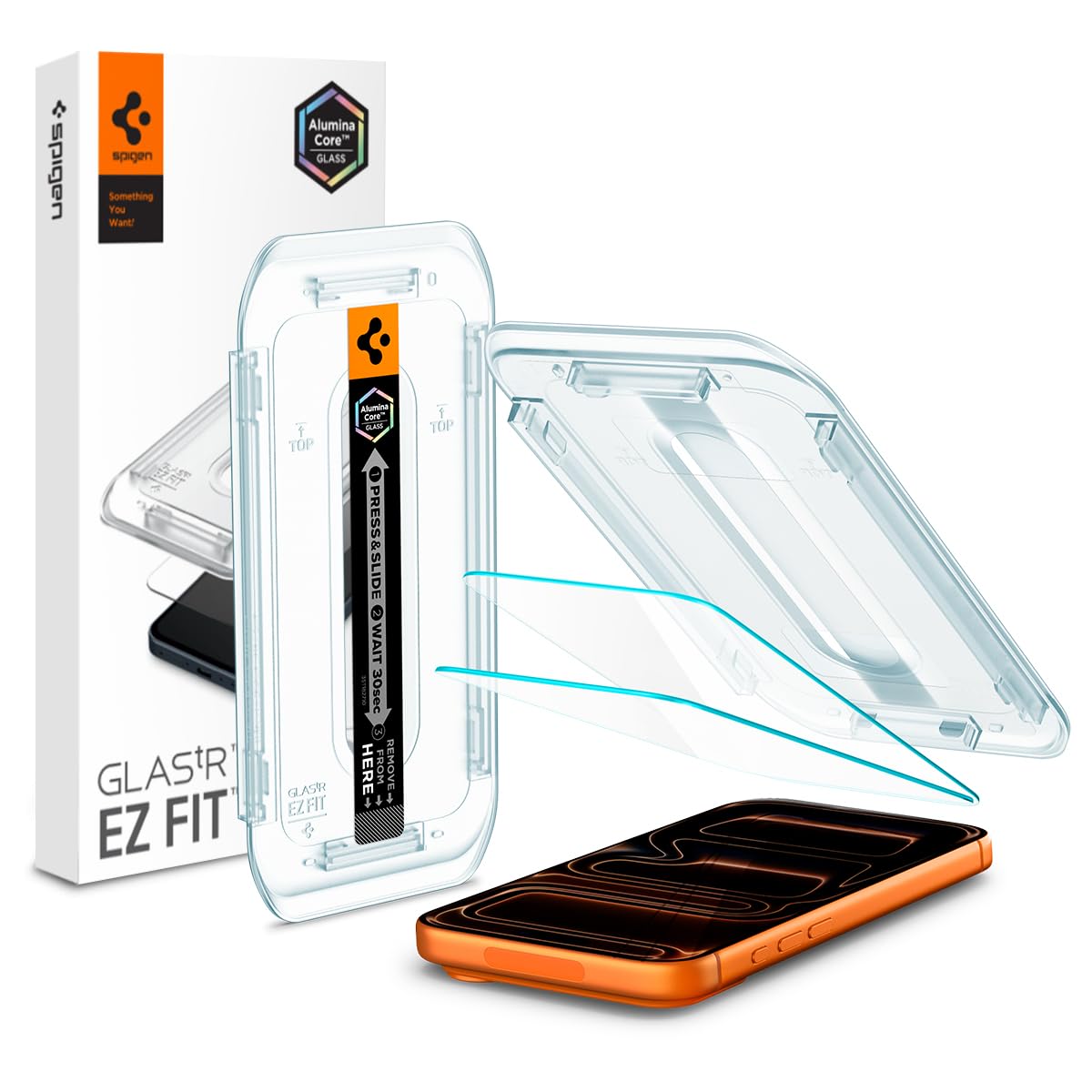 واقي شاشة من الزجاج المقوى من Spigen AluminaCore [Glas.tR EZ Fit] مصمم لهاتف iPhone 17 Pro Max | iPhone 16 Pro Max [عبوتان] صلابة 9H+، متانة معززة بالألومنيوم