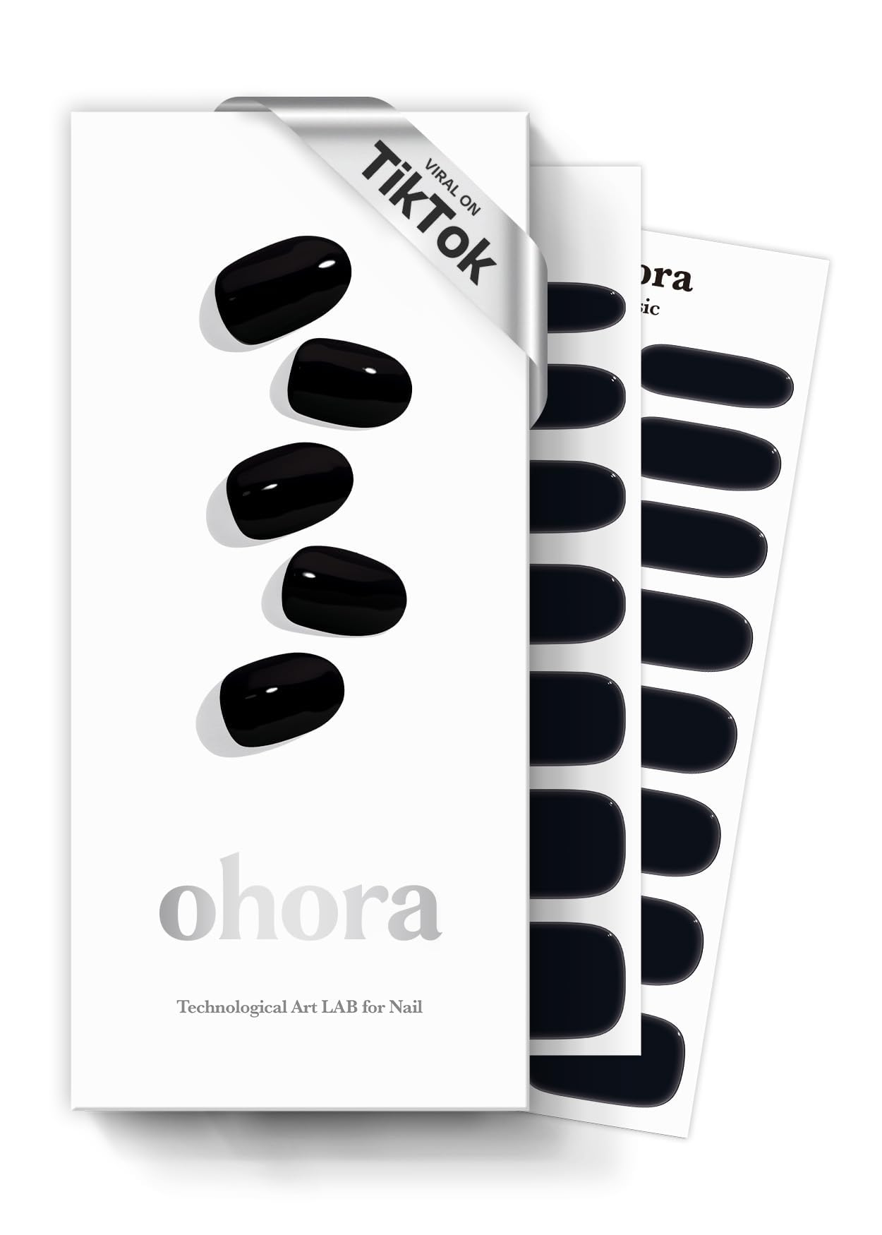 شرائح أظافر جل شبه معالج من أوهورا (Ohora Semi Cured Gel Nail Strips (O Onyx)) - داكن، مصمت، يعمل مع أي مصباح UV/LED، جودة صالونات التجميل، يدوم طويلاً، سهل التركيب والإزالة - يتضمن قطعتي تنظيف الأظافر ومبرد أظافر وعصا خشبية