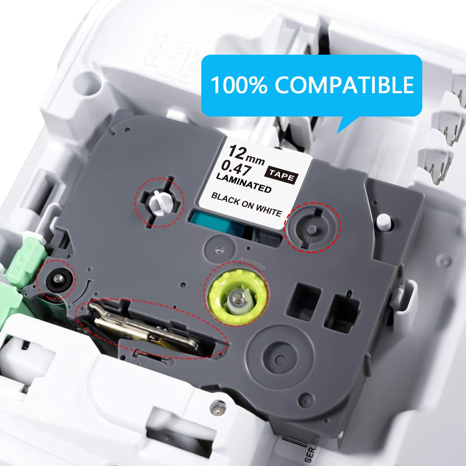TZE-231 Compatible Label Tape Replacement for Brother TZe-231 TZ-231 Laminated P Touch Label Maker Tape, Black on White, for PT-D200 PT-D210 PTH100 PT-D400, 0.47" x 26.2'(12mm x 8m), 6 Packs