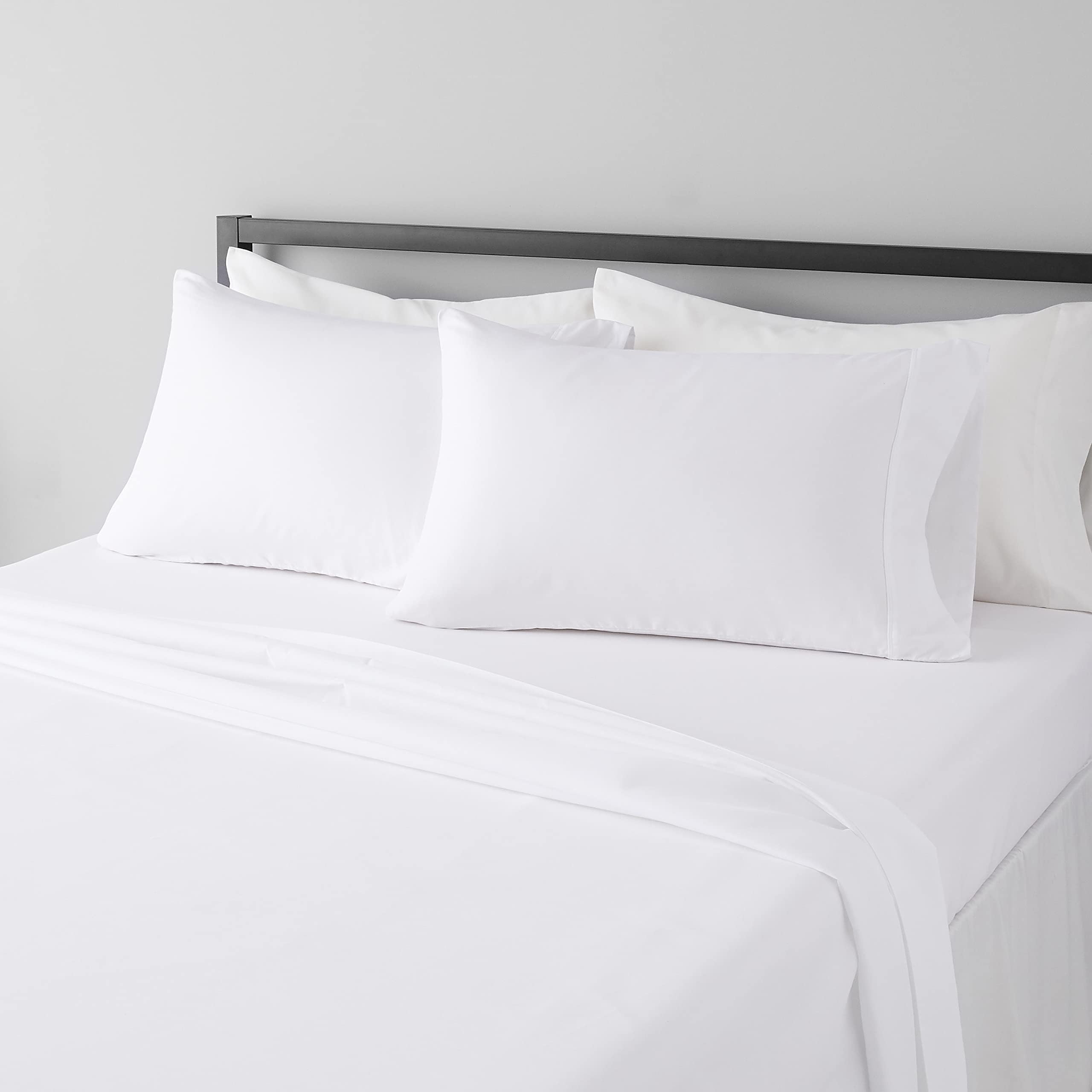 Basics 4 Piece Microfiber Lightweight Wrinkle-free Breathable Bed Sheet Set, Super Soft Easy Care, 14" Deep Pockets, Queen, Bright White, Solid